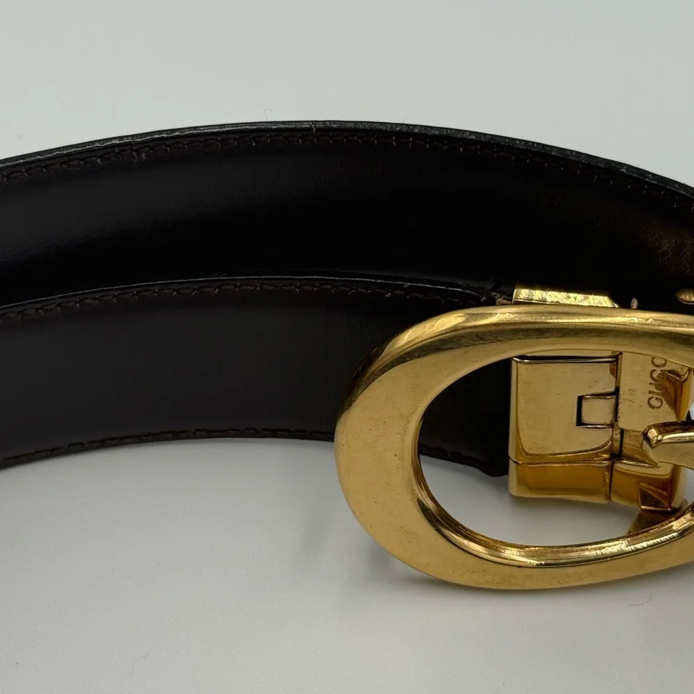 Gucci Gold G Reversible Black and Brown Leather Belt - Picture 5 of 7